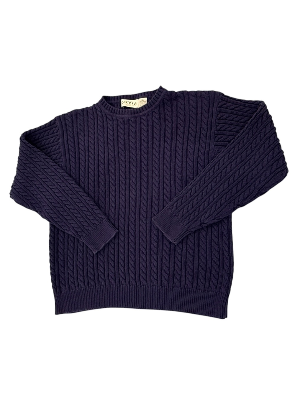 VTG Orvis Men’s Cable Crewneck Sweater — Navy Size XL 100% Cotton